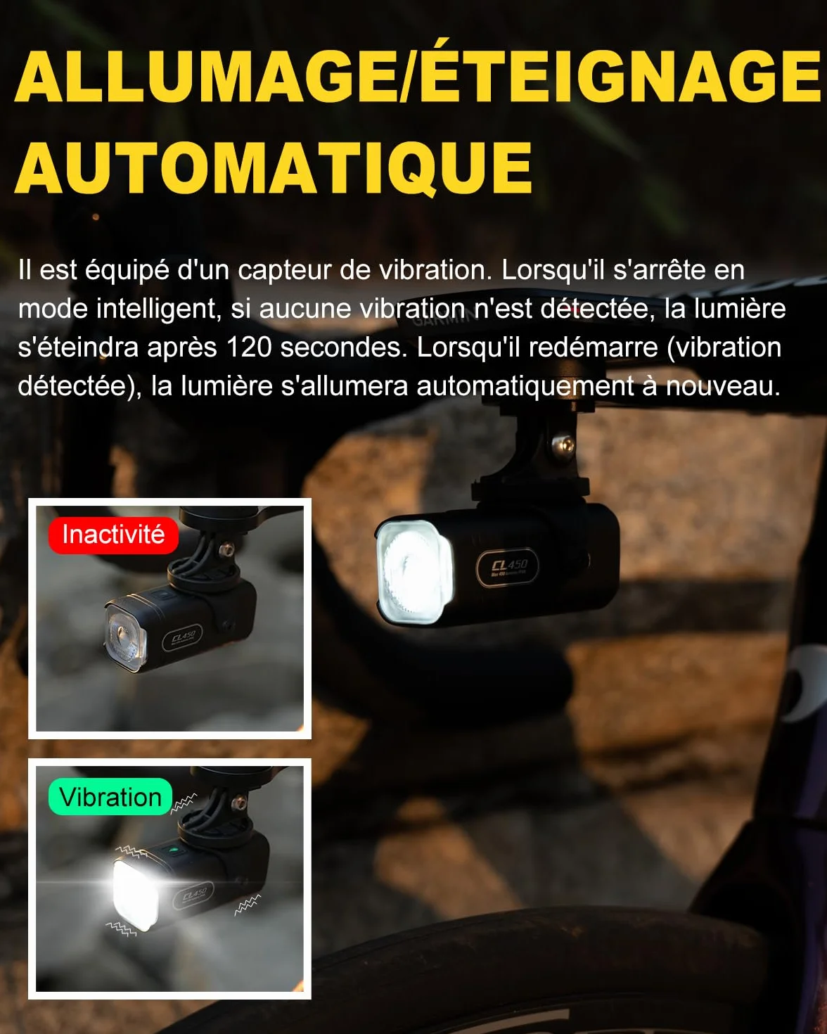 TOWILD CL450 Lampe Avant de Vélo, 450 Lumens Étanche IPX6 Éclairage Vélo USB-C 5 Modes Phares de Cyclisme, Lampe de Vélo Compacte et Légère de 95g Jusqu'à 7 Heures d'autonomie