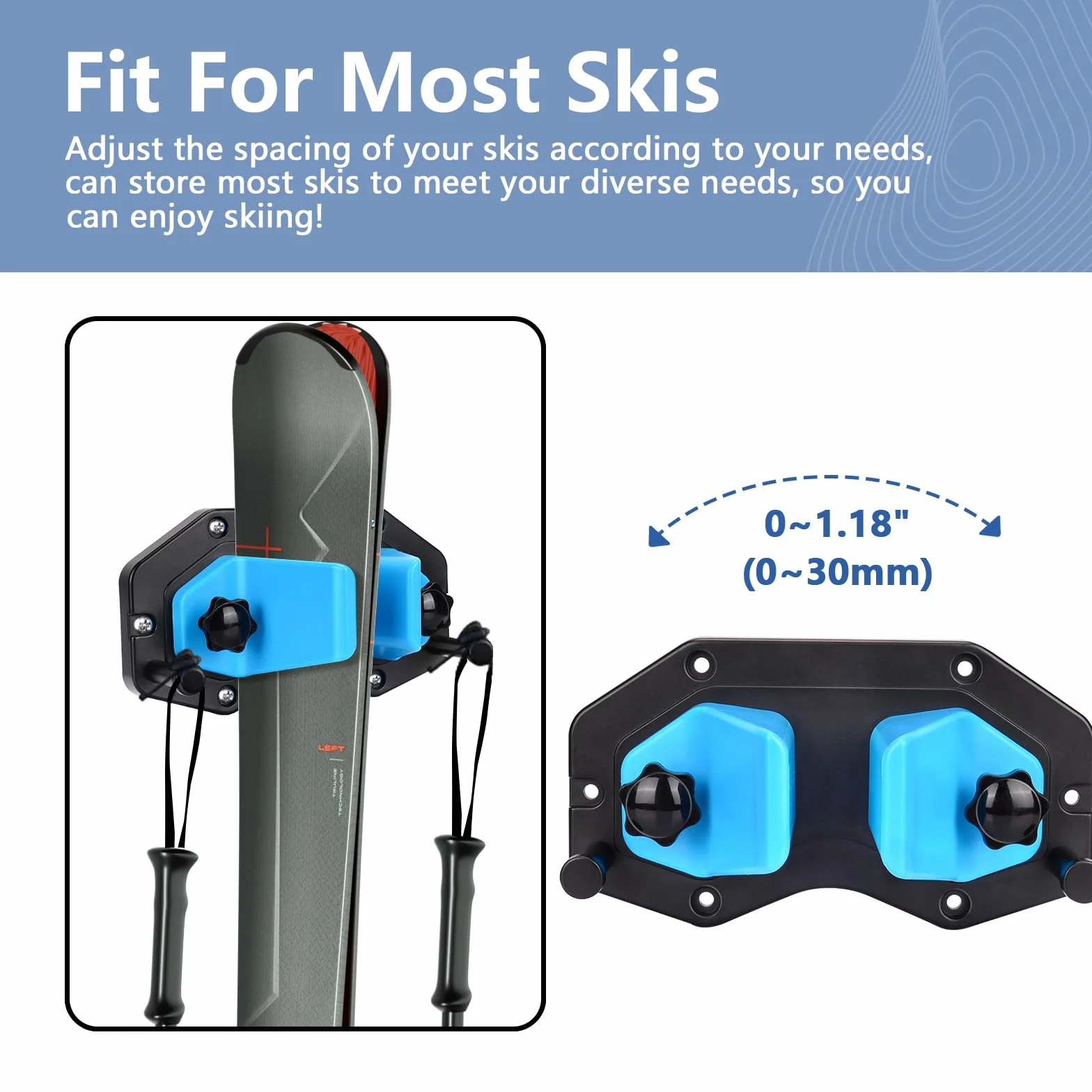 BOOSTEADY Support Mural pour Ski et Snowboard, Porte-Skis en Plastique ABS, 2 Pièces