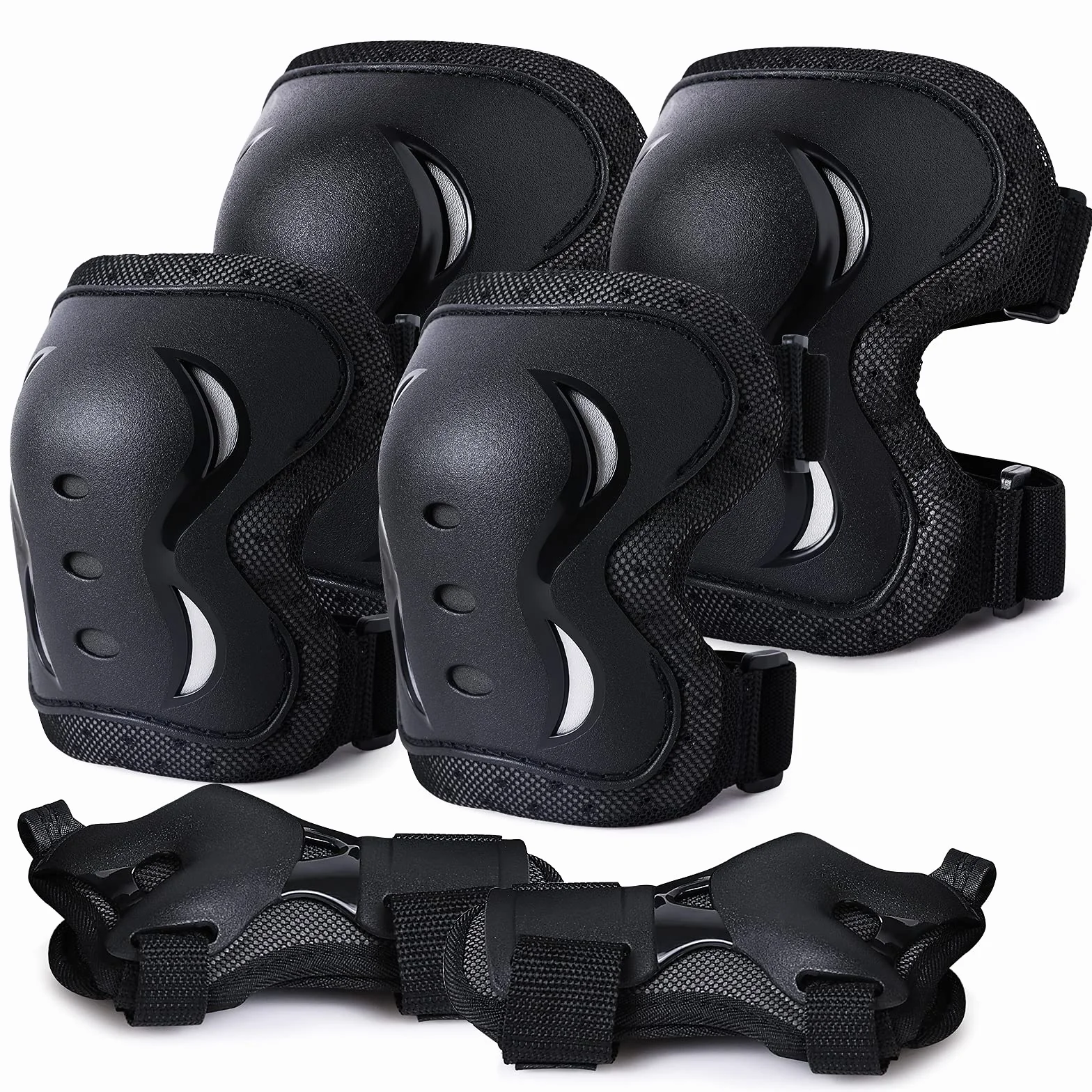 Protection Enfant Adulte Ensemble de Protection avec Genouillères, Coudières et Protèges-Poignets 6 en 1 pour Le Planche à roulettes, Scooter, Vélo, Cyclisme