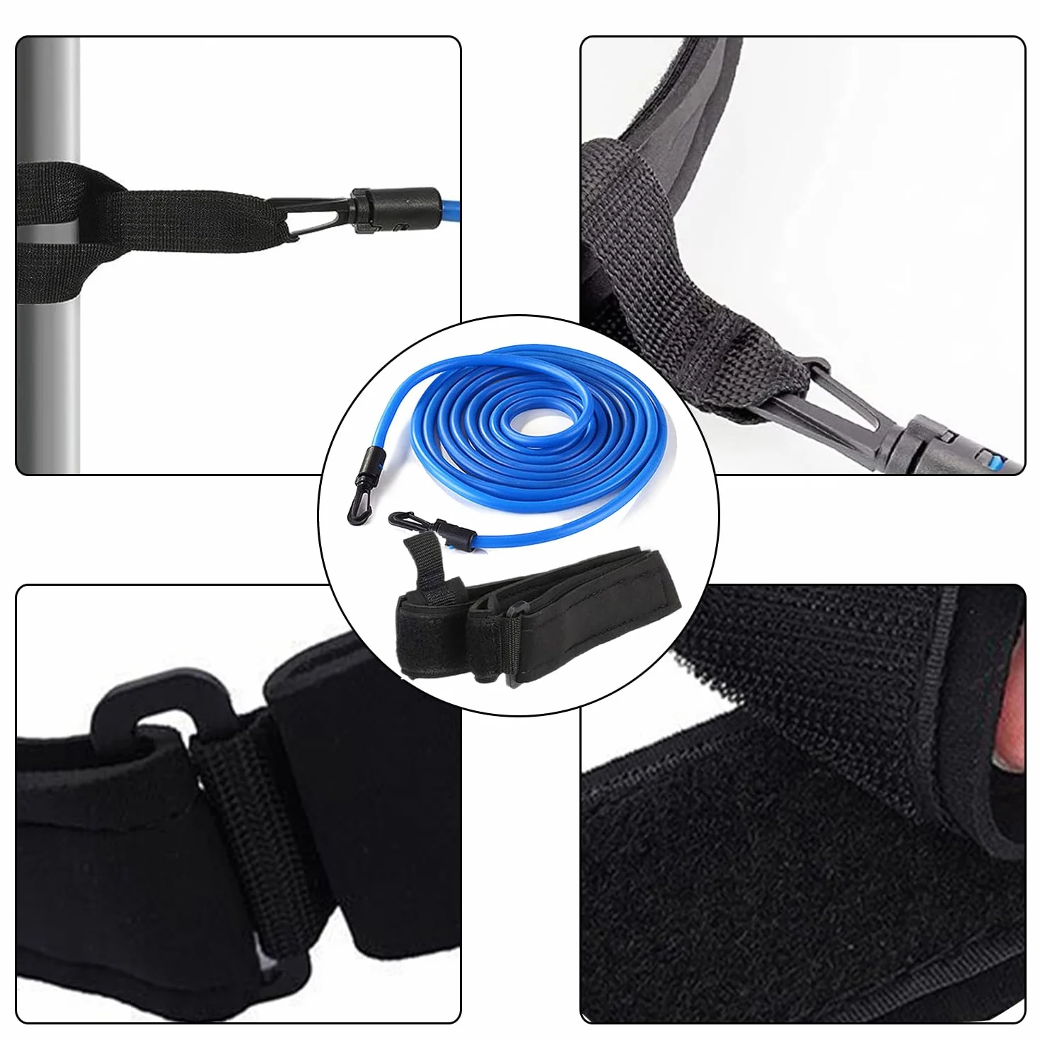Elastique de Nage 4m avec Lunettes, Ceinture de Natation Réglable
