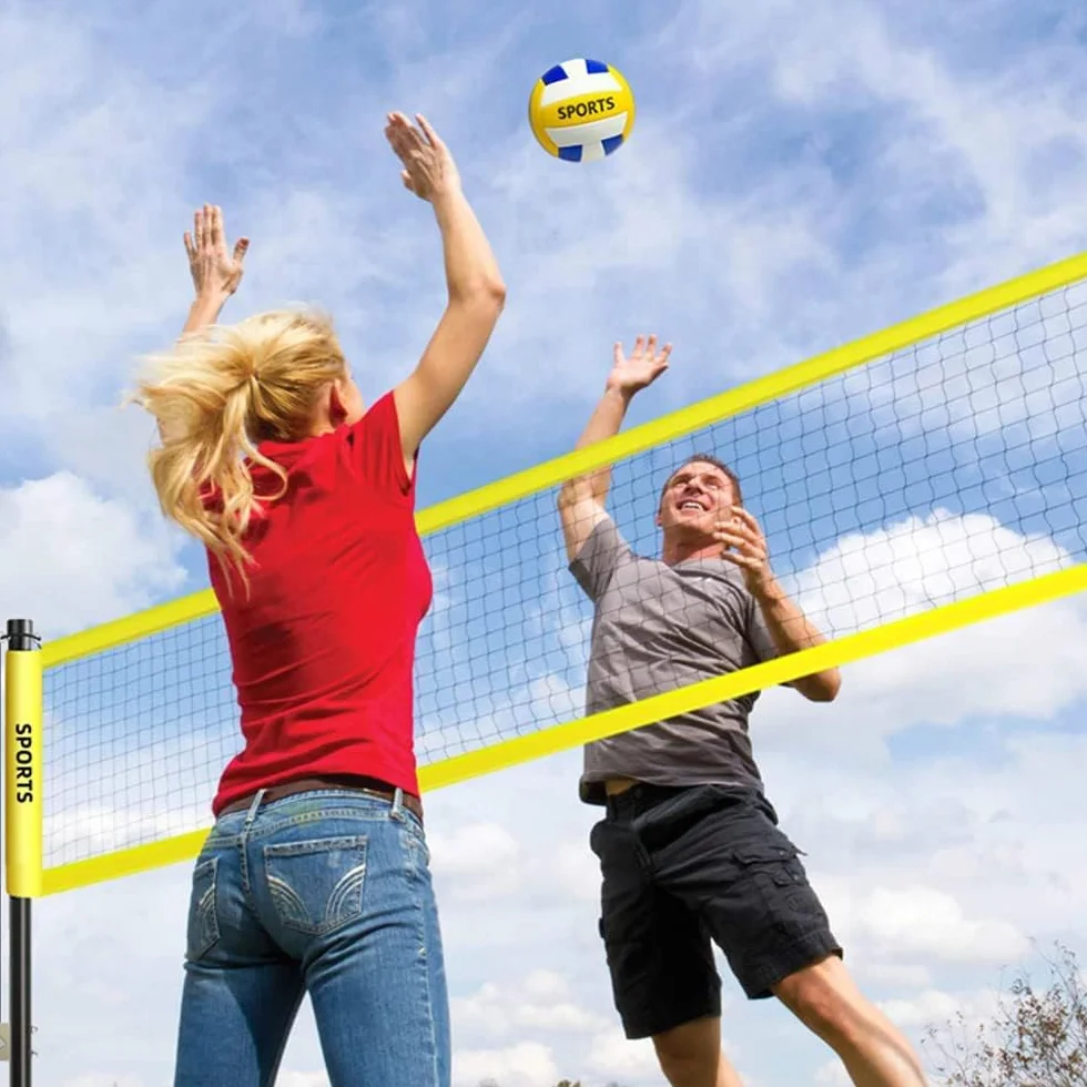 Kit de filet de volleyball professionnel réglable 9,5 m, poteaux en acier, marquage terrain, volley-ball, sac de transport pour plage jardin