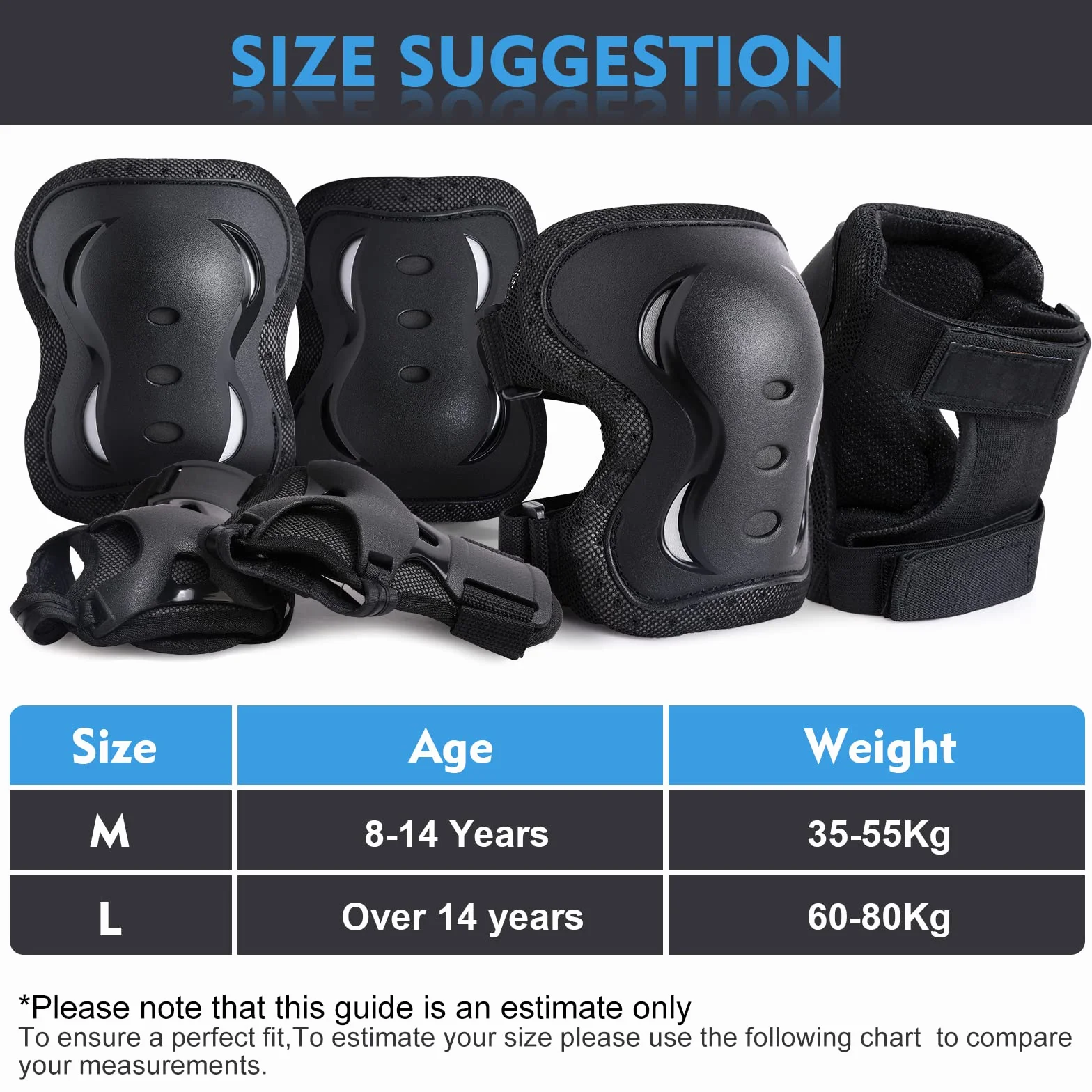 Protection Enfant Adulte Ensemble de Protection avec Genouillères, Coudières et Protèges-Poignets 6 en 1 pour Le Planche à roulettes, Scooter, Vélo, Cyclisme