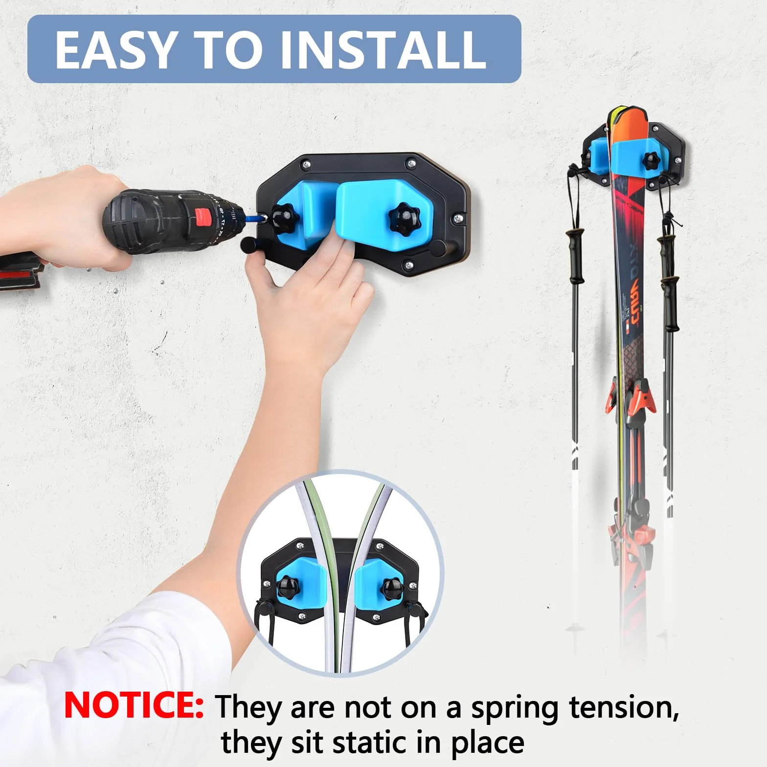 BOOSTEADY Support Mural pour Ski et Snowboard, Porte-Skis en Plastique ABS, 2 Pièces