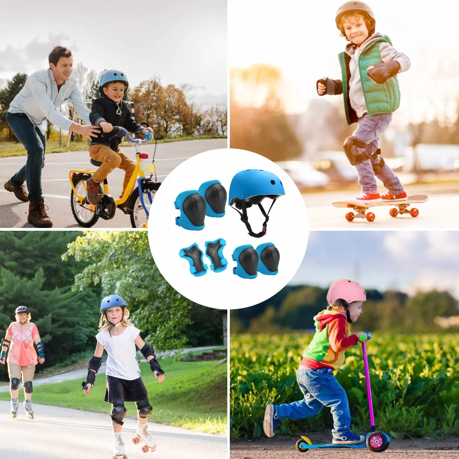 Ensemble de genouillères pour enfants de 3 à 10 ans, avec casque, genouillères et coudières, équipement de protection pour rollers, skateboard, vélo