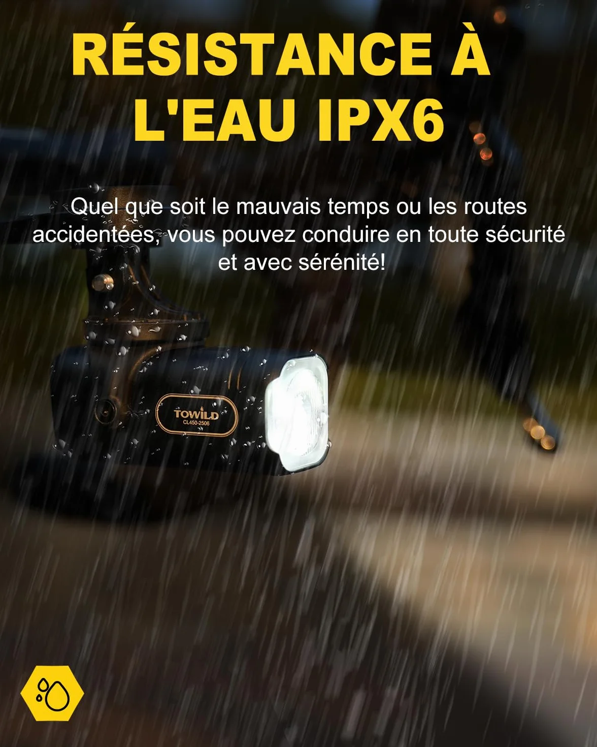 TOWILD CL450 Lampe Avant de Vélo, 450 Lumens Étanche IPX6 Éclairage Vélo USB-C 5 Modes Phares de Cyclisme, Lampe de Vélo Compacte et Légère de 95g Jusqu'à 7 Heures d'autonomie