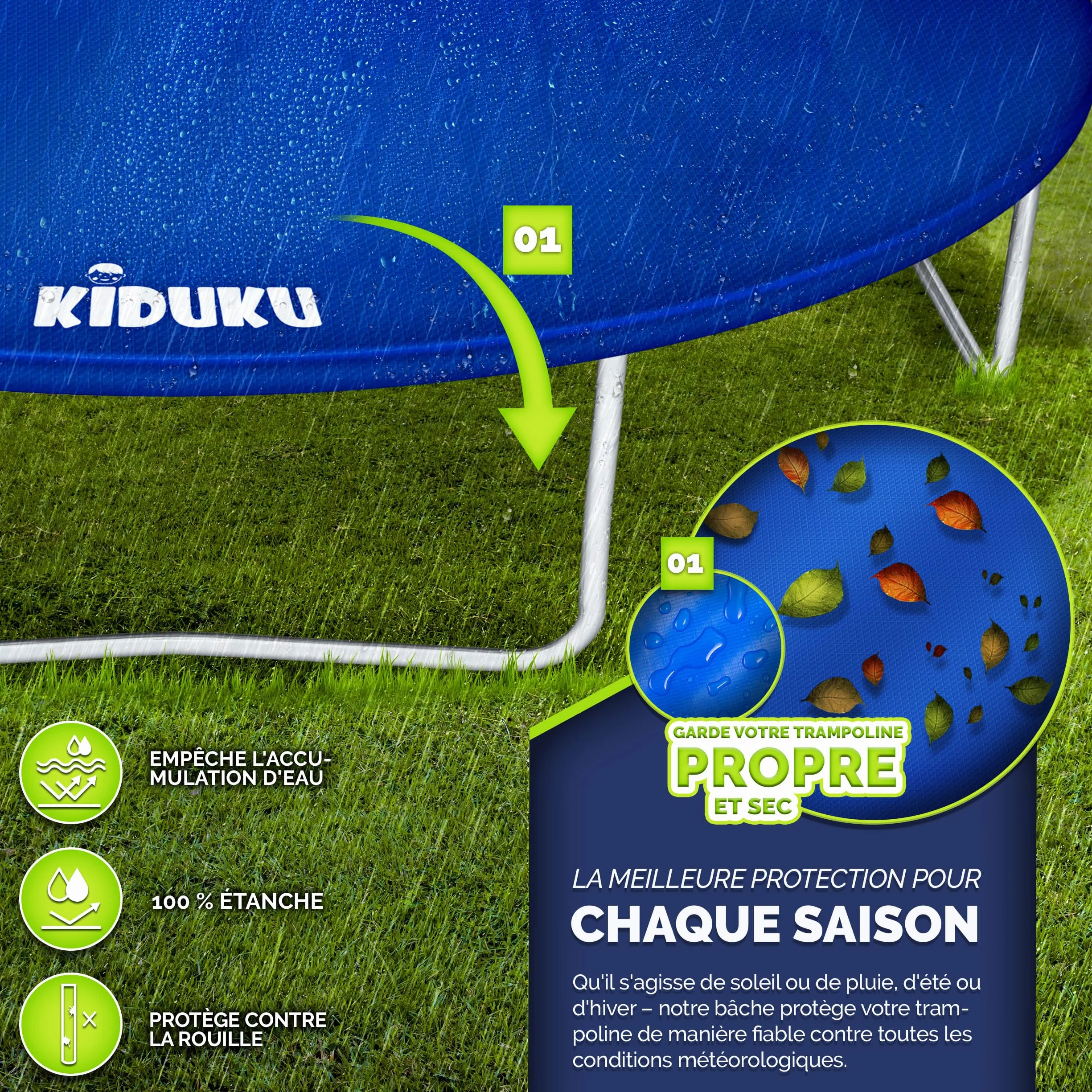 KIDUKU Bâche pour Trampoline 244-427 cm | Housse imperméable résistante aux UV