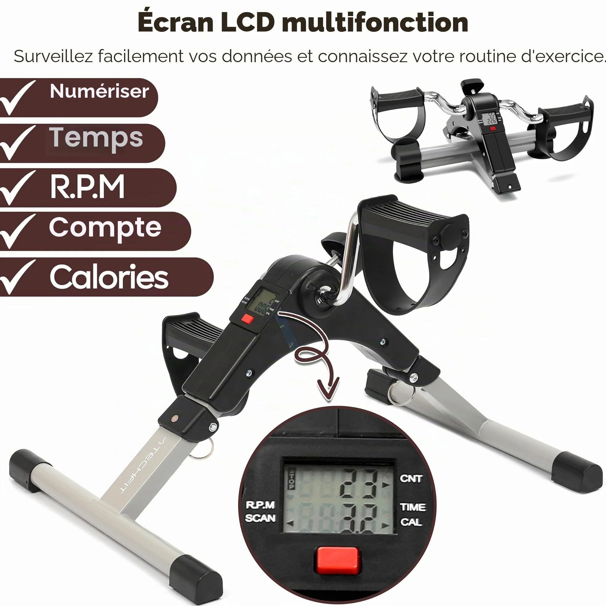 Techfit Mini Vélo d'appartement Formateur pour Bras et Jambes