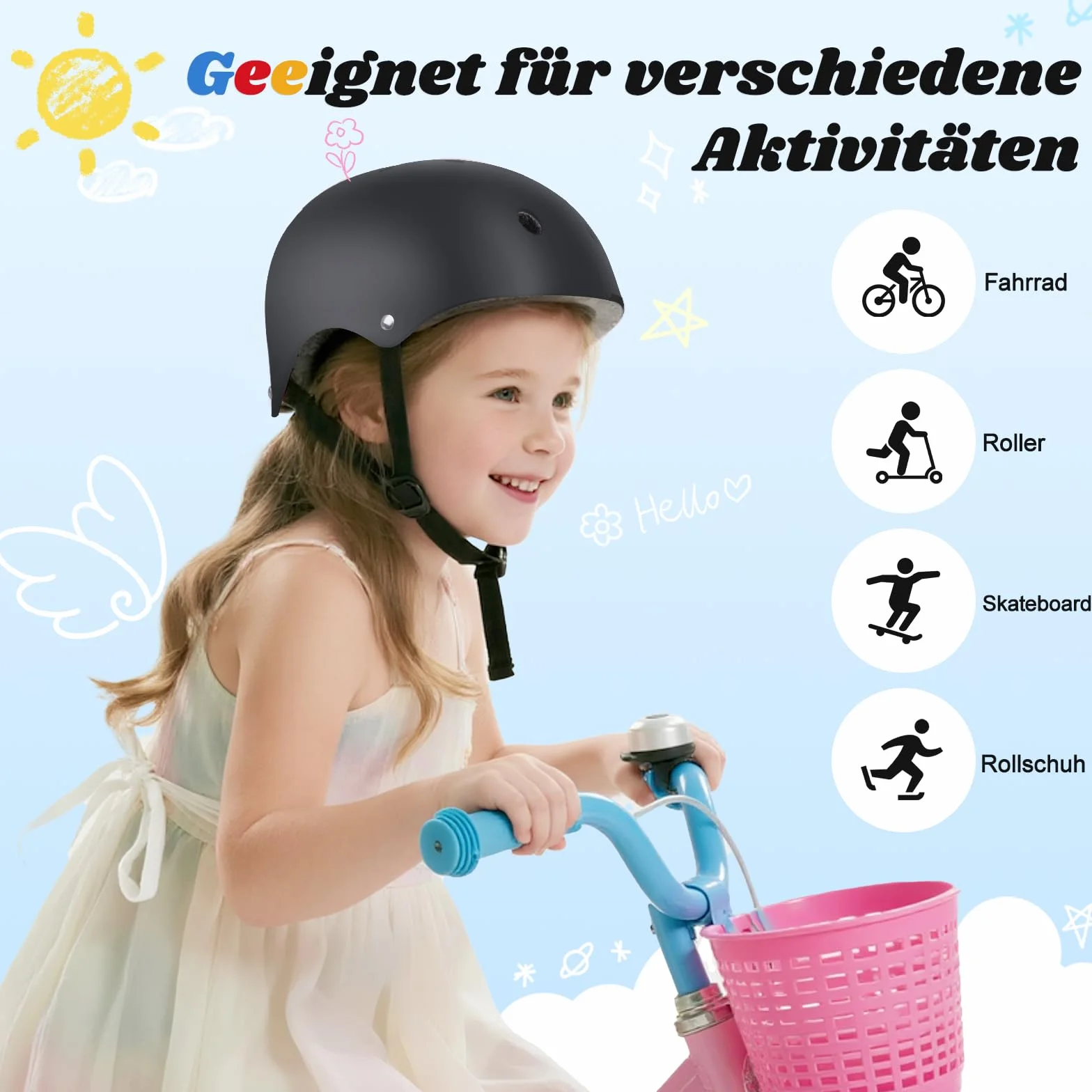 Smilfree Casque de vélo pour enfants garçons Casque de skate : casque de vélo léger pour enfants filles à partir de 3 ans - Casque de skate pour enfants pour vélo, skateboard, scooter, BMX, enfant et