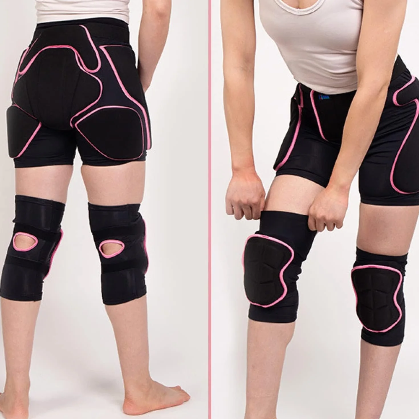 BelugaDesign Genouillère rembourrée Protection 3D Short Impact Ski Snowboard Skateboard Femme Rose Noir
